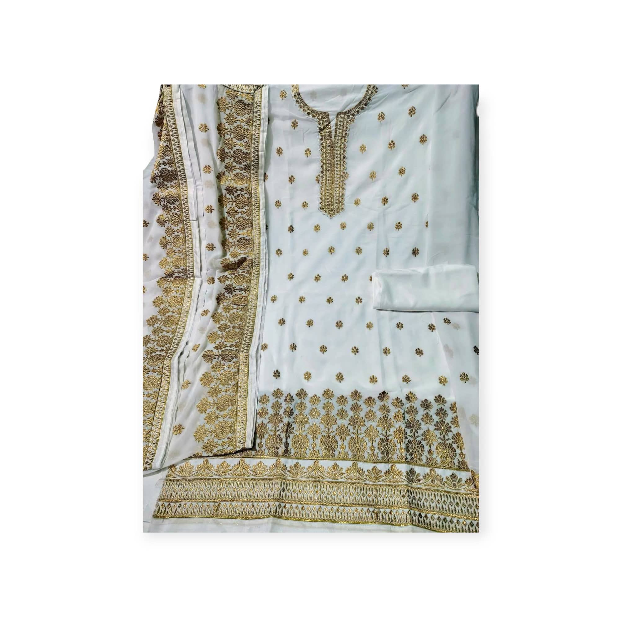 জর্জেট ৪ পিস ড্রেস – সাদা কালার Georgette 4 Piece Salwar Kameez | Mahzam BD