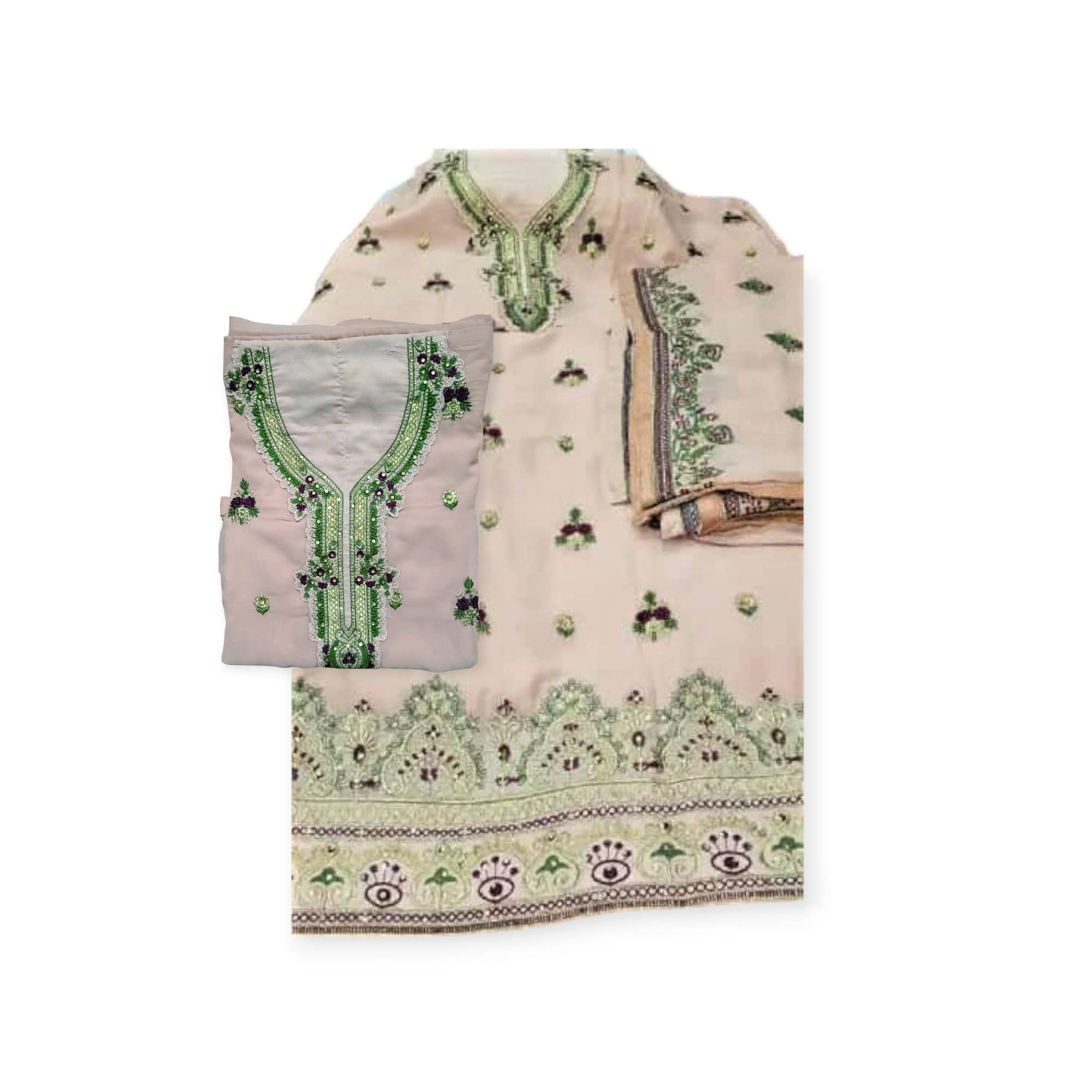 জর্জেট ৪ পিস ড্রেস – বাঙ্গি কালার Georgette 4 Piece Salwar Kameez | Mahzam BD