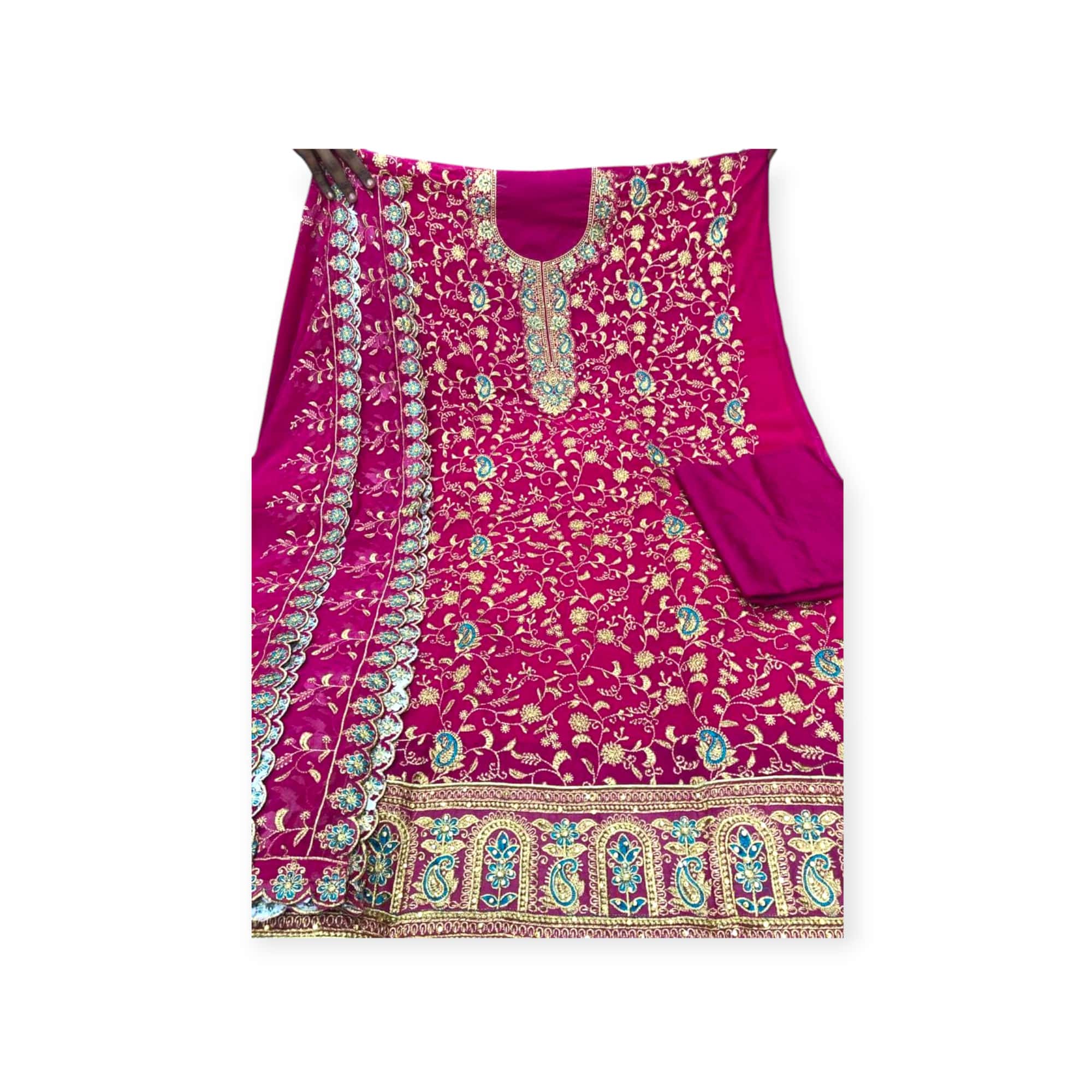 জর্জেট ৪ পিস ড্রেস – লাল গোলাপ কালার Georgette 4 Piece Salwar Kameez | Mahzam BD