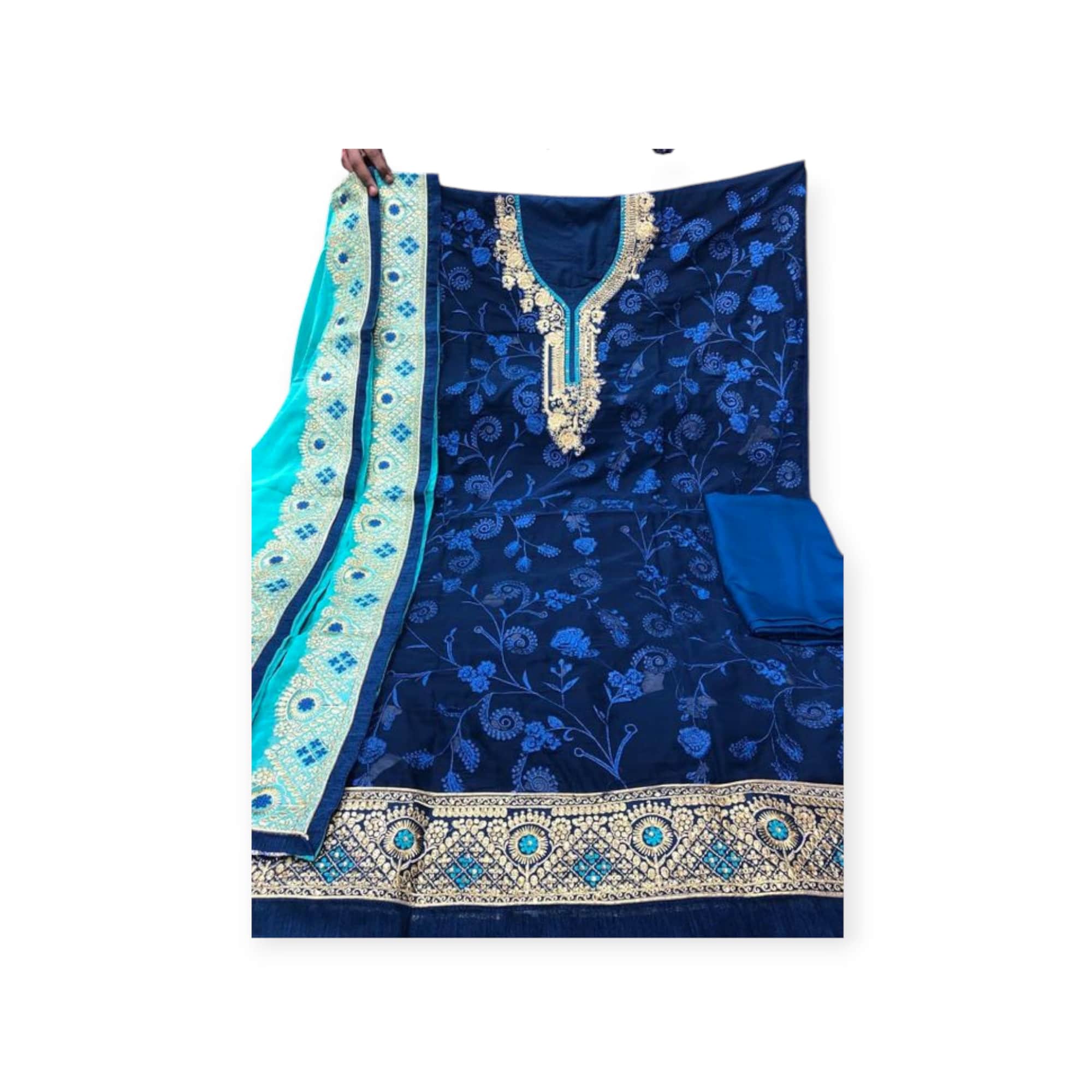 জর্জেট ৪ পিস ড্রেস – টরে কালার ফুল এমব্রয়ডারি | Georgette 4 Piece Salwar Kameez | Mahzam BD