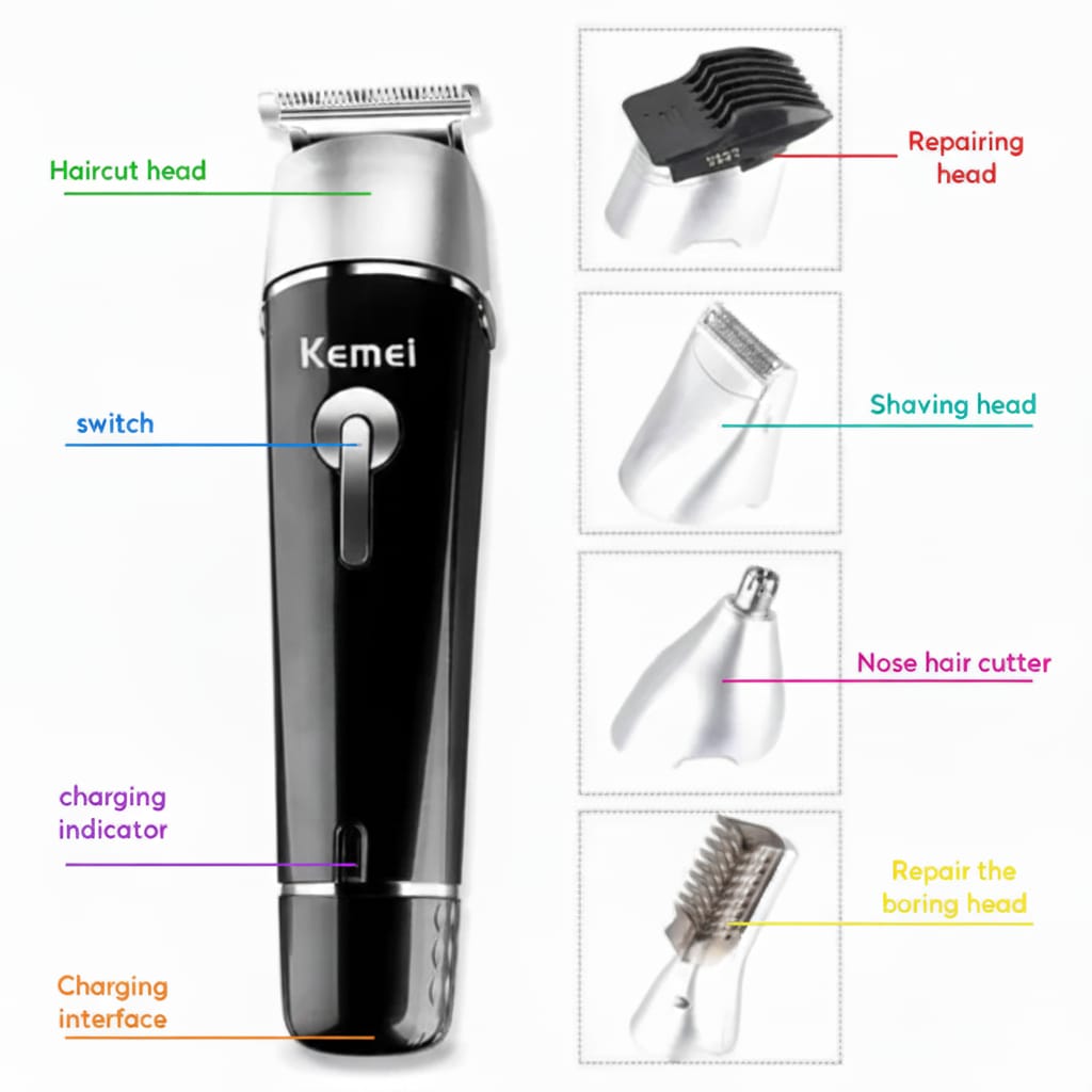 Kemei KM-1015 10-in-1 Rechargeable Grooming Kit – Hair Clipper, Beard & Nose Trimmer – Best Price in Bangladesh at Mahzam BD
