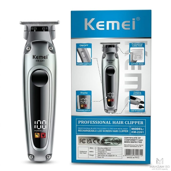 Kemei KM-2261 Professional Hair Clipper - LCD Screen, Rechargeable Body - Image 1