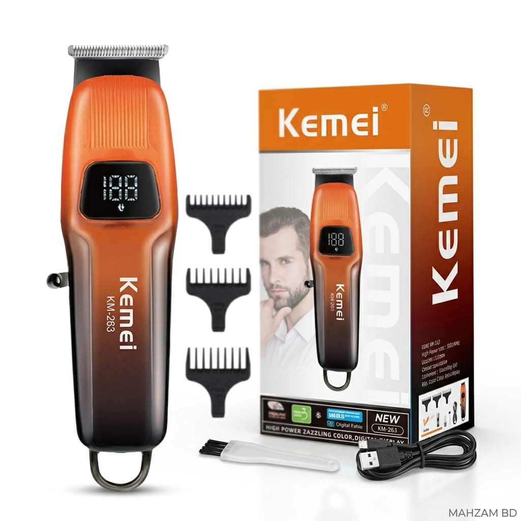 Kemei KM-263 Professional Hair & Beard Trimmer with 200 Minutes Battery Backup