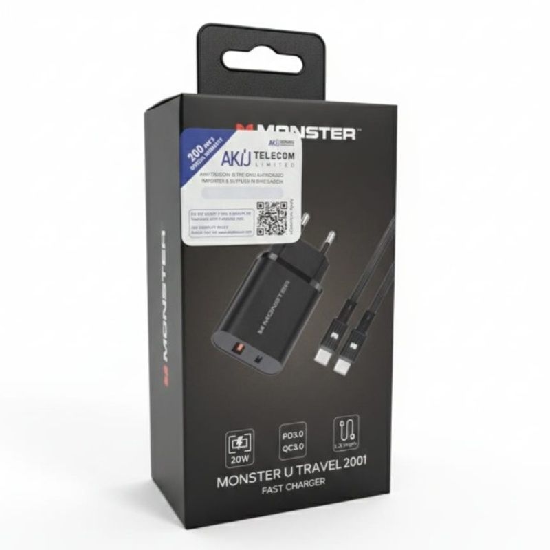 Monster U Travel 2001 20W Type-C Fast Charger | Official AKIJ Warranty