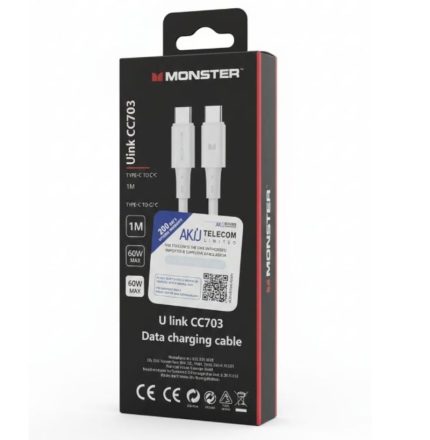 Monster U link CC703 Type-C to Type-C 60W Fast Charging Cable-White