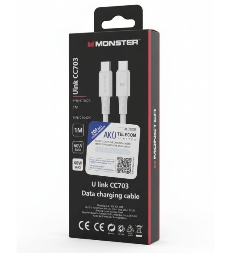 Monster U link CC703 60W Type-C to Type-C Fast Charging Cable (1M)