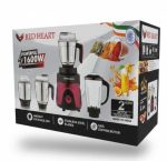Red Heart Powerful 1600W Mixer Grinder with Copper Motor - Stainless Steel Blades, 4 Jars Red Color